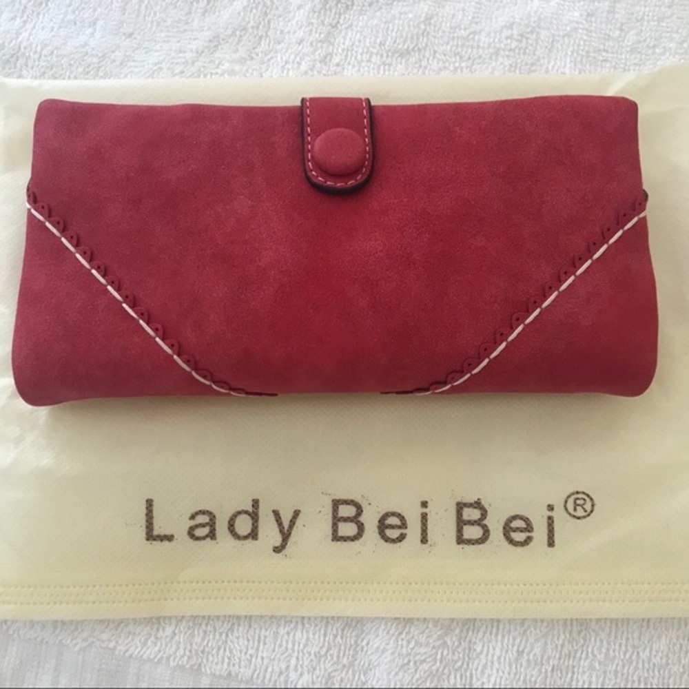 Lady Bei Bei Faux Suede Red Wallet NEW